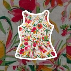 J.Crew Tropical Vacation Floral Spring‎ Preppy Linen Cotton Tank Top Size 2